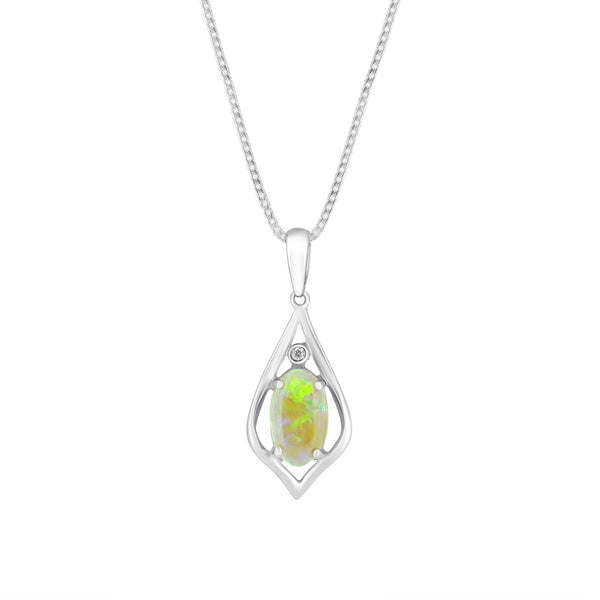18ct white gold 1.74ct natural opal & 0.02ct diamond pendant