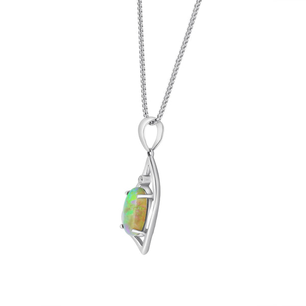 18ct white gold 1.74ct natural opal & 0.02ct diamond pendant