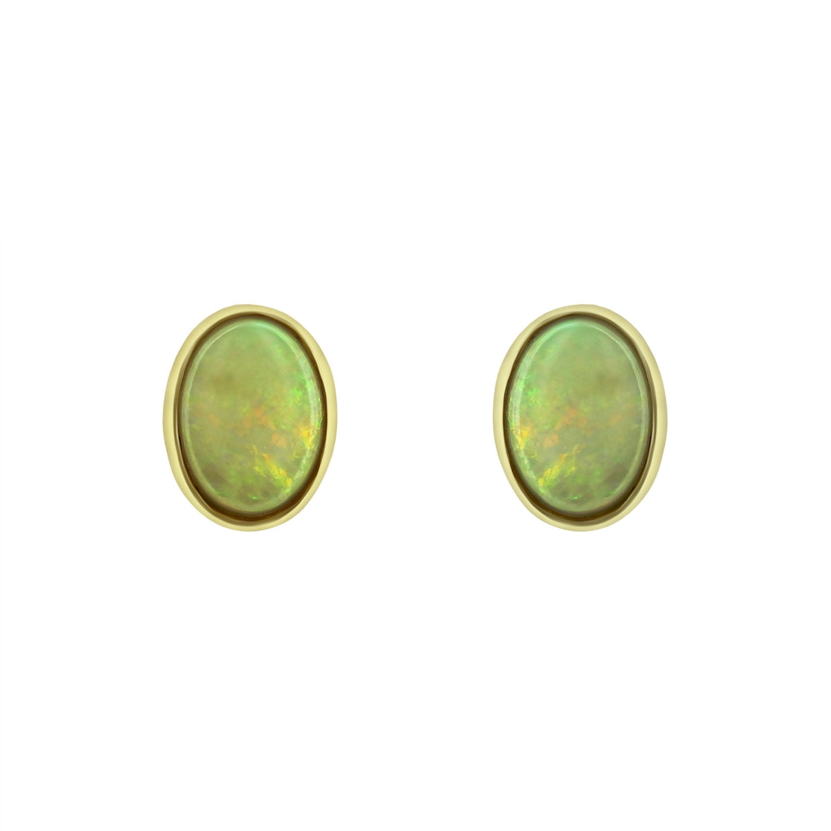 9ct yellow gold 7mm x 5mm oval opal stud earrings