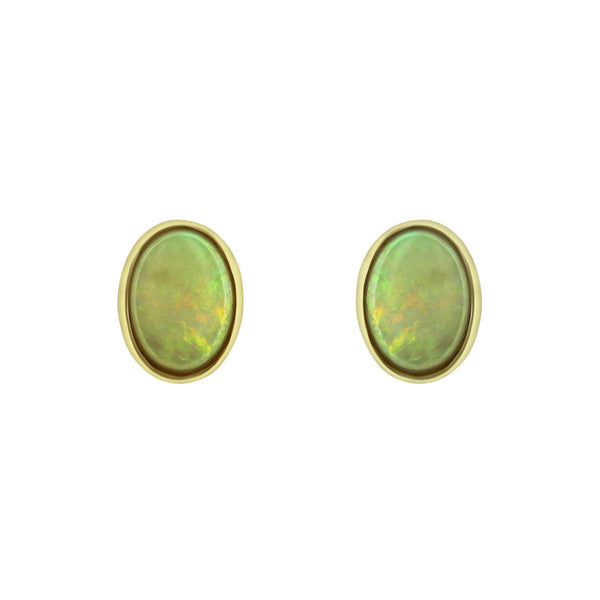 9ct yellow gold 7mm x 5mm oval opal stud earrings