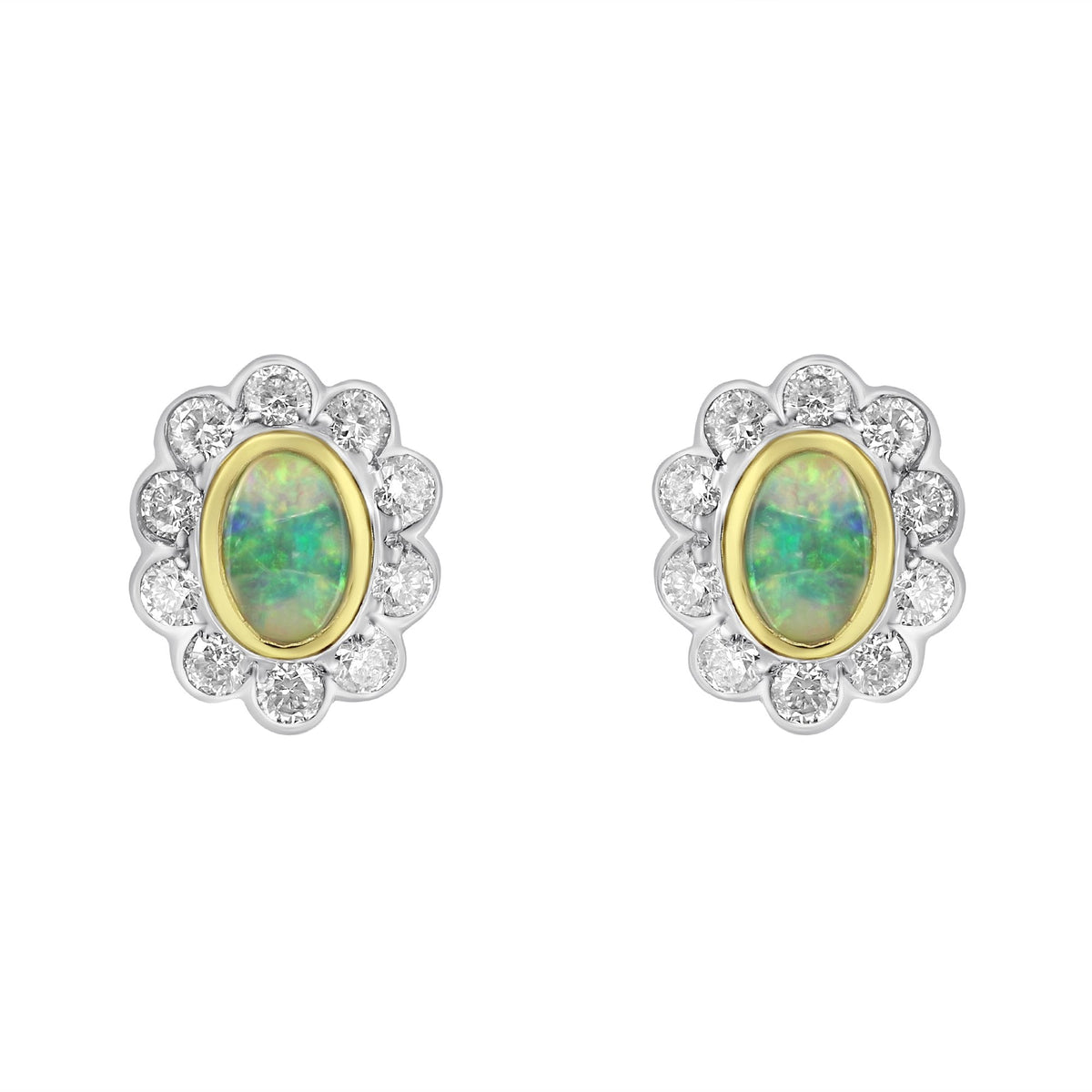 18ct white gold 0.40ct opal & 0.64ct diamond cluster earrings