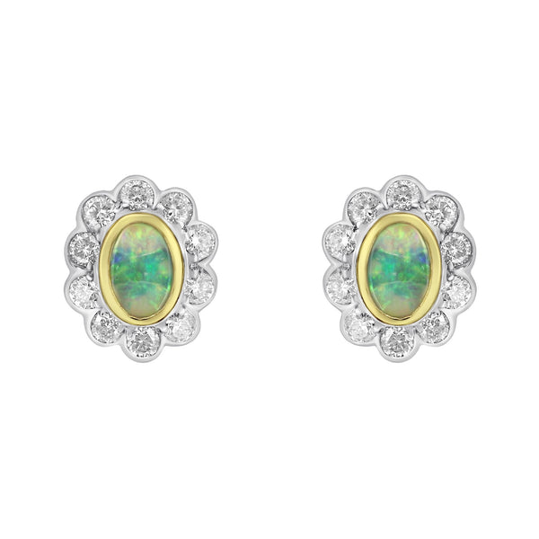 18ct white gold 0.40ct opal & 0.64ct diamond cluster earrings