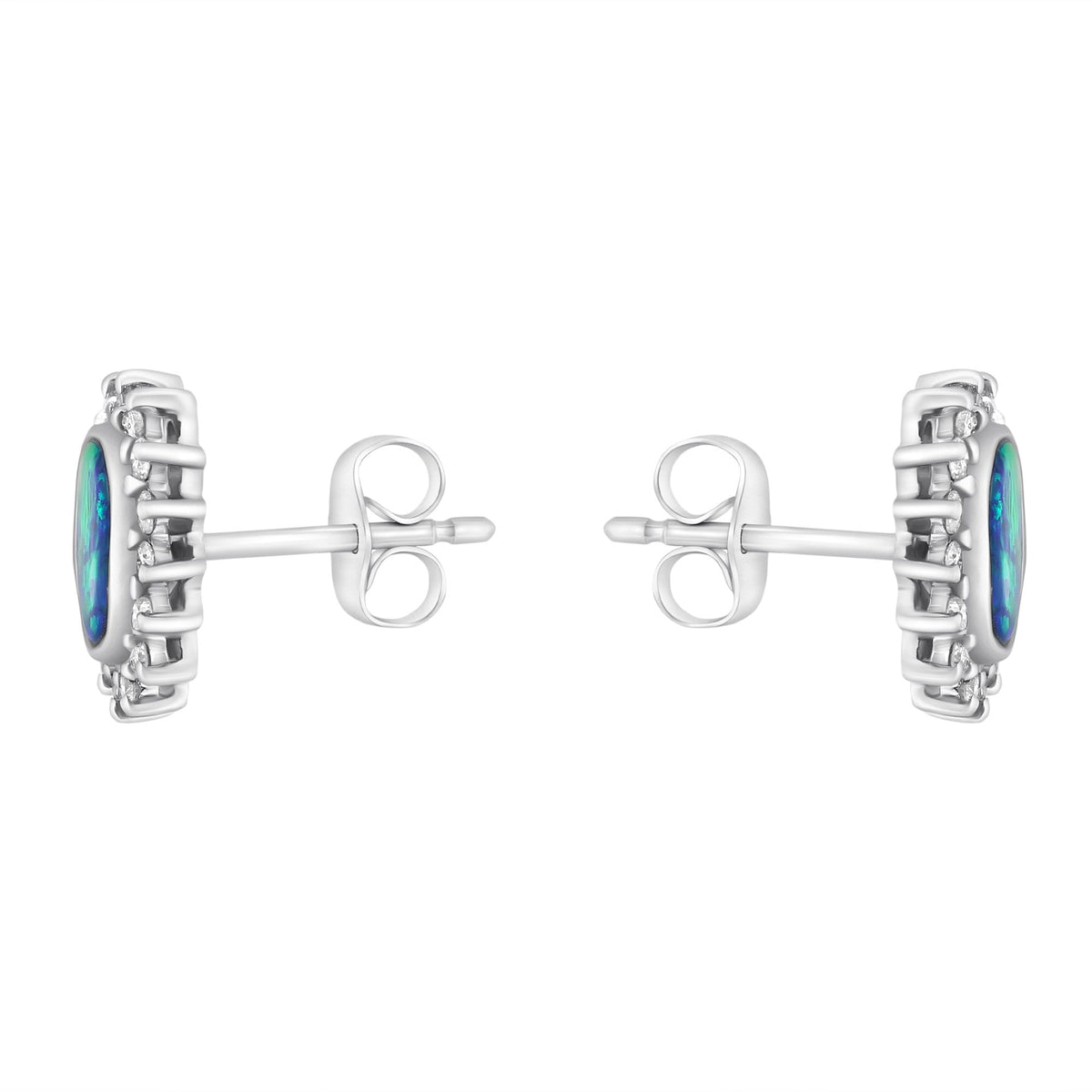 14ct white gold 0.90ct opal & 0.37ct diamond cluster earrings