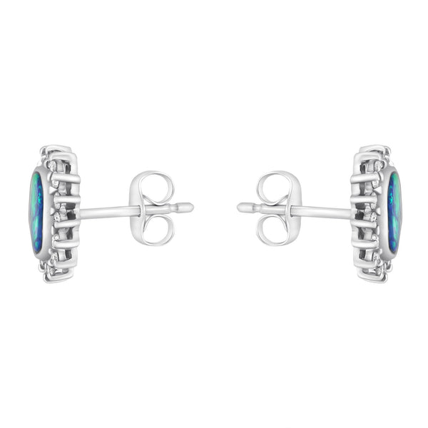 14ct white gold 0.90ct opal & 0.37ct diamond cluster earrings