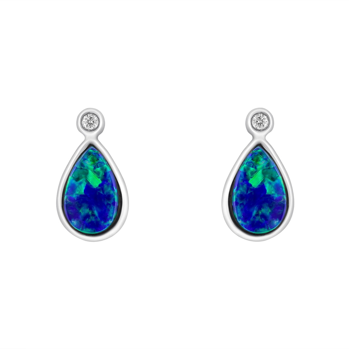 14ct white gold 0.99ct opal doublet & 0.03ct diamond earrings