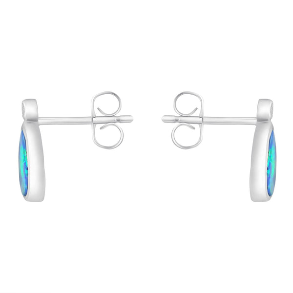 14ct white gold 0.99ct opal doublet & 0.03ct diamond earrings