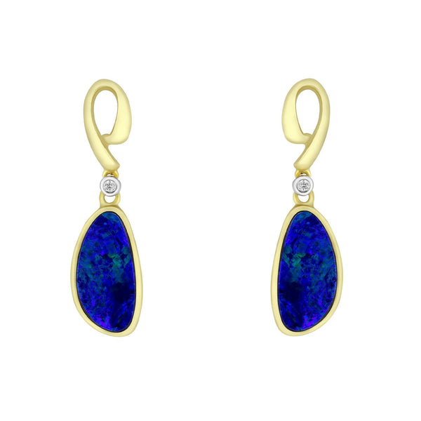 14ct yellow gold 3.04ct opal doublet & 0.02ct diamond earrings