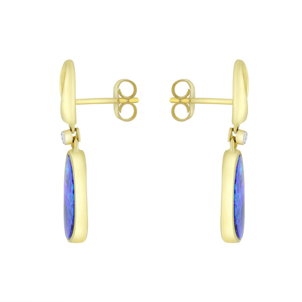 14ct yellow gold 3.04ct opal doublet & 0.02ct diamond earrings