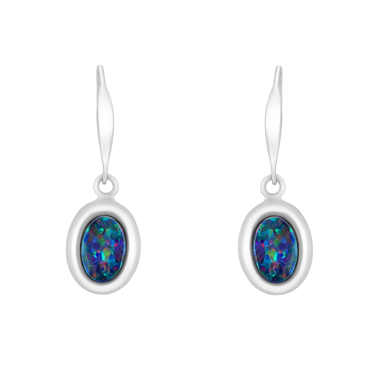 14ct white gold 0.62ct opal doublet hook earrings
