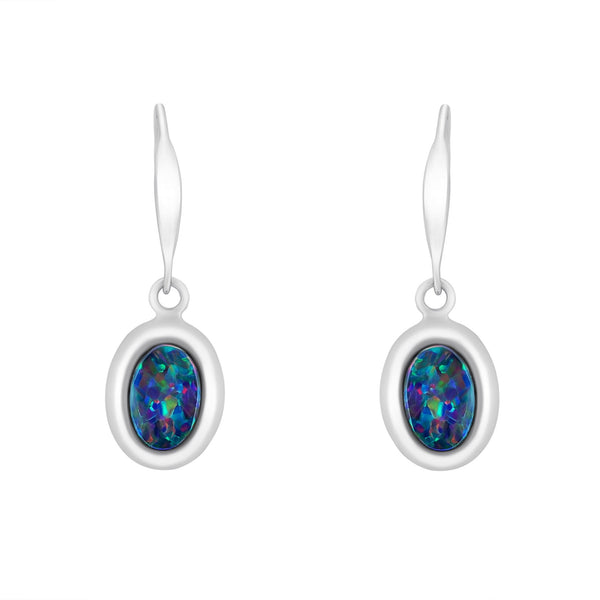 14ct white gold 0.62ct opal doublet hook earrings