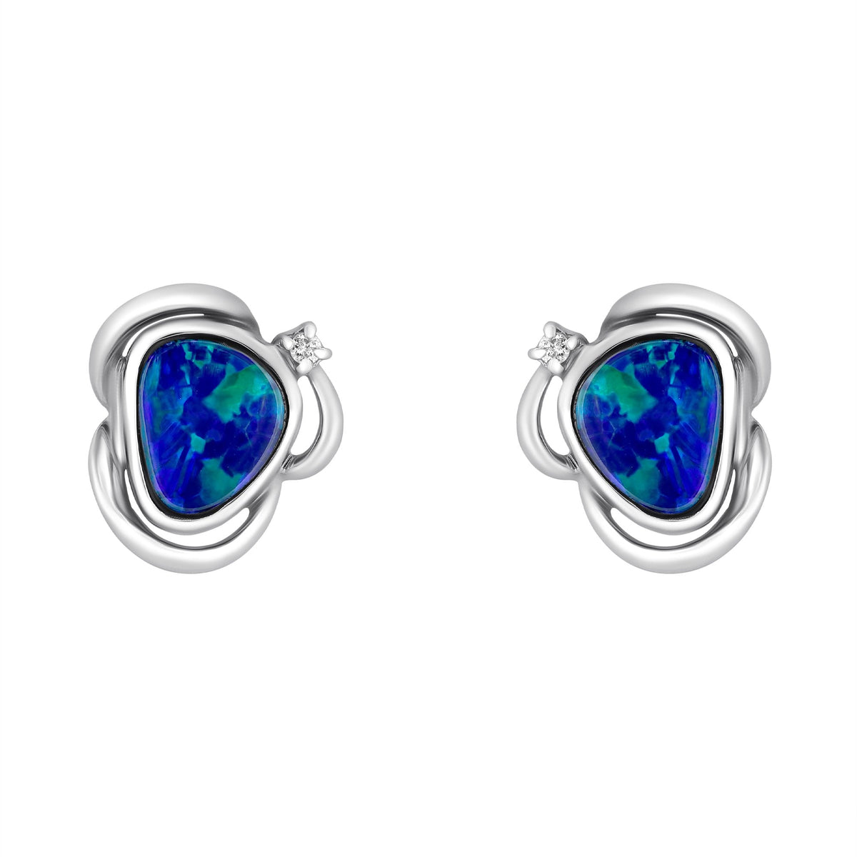 14ct white gold 1.66ct opal doublet & 0.03ct diamond earrings