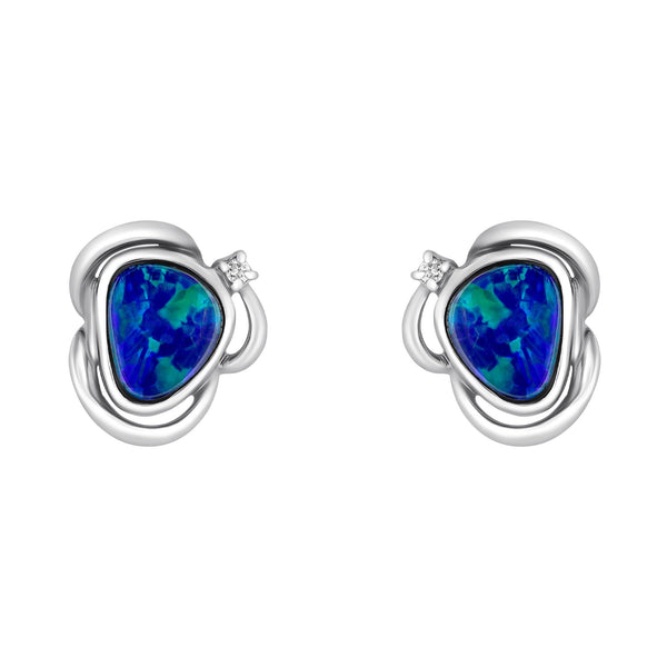 14ct white gold 1.66ct opal doublet & 0.03ct diamond earrings