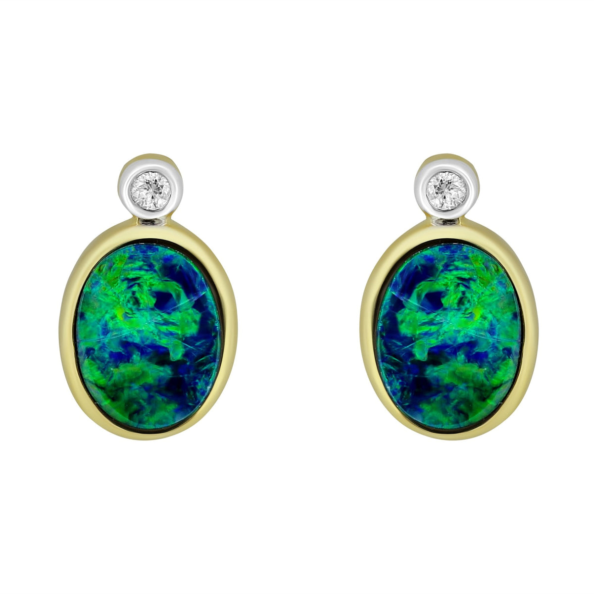 14ct yellow gold 1.34ct opal doublet & 0.03ct diamond earrings