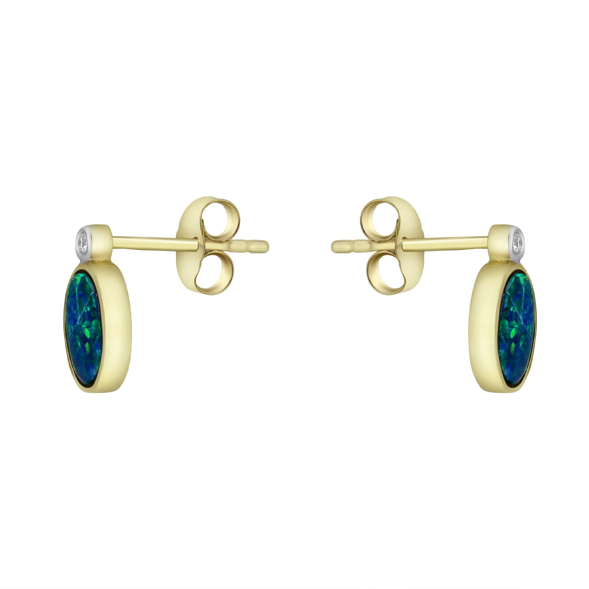 14ct yellow gold 1.34ct opal doublet & 0.03ct diamond earrings