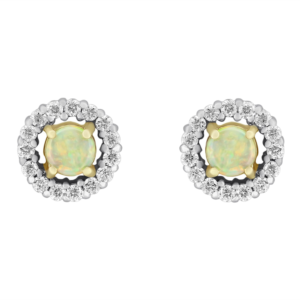 14ct yellow gold 0.38ct natural opal & 0.31ct diamond earrings