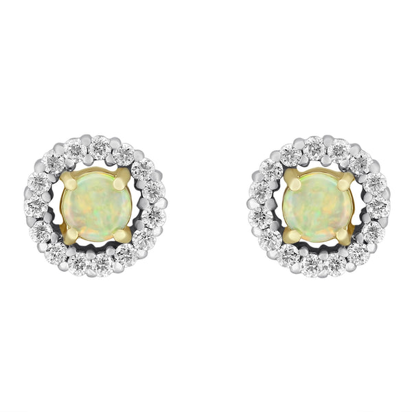 14ct yellow gold 0.38ct natural opal & 0.31ct diamond earrings