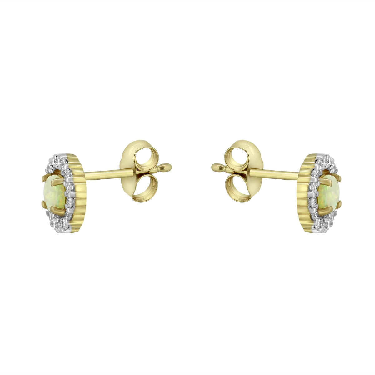14ct yellow gold 0.38ct natural opal & 0.31ct diamond earrings