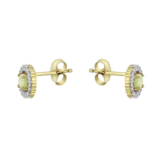 14ct yellow gold 0.38ct natural opal & 0.31ct diamond earrings