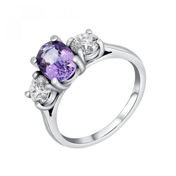 Platinum 1.20ct purple sapphire & 1.01ct diamond 3 stone ring
