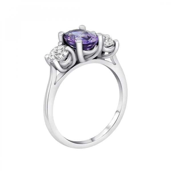 Platinum 1.20ct purple sapphire & 1.01ct diamond 3 stone ring