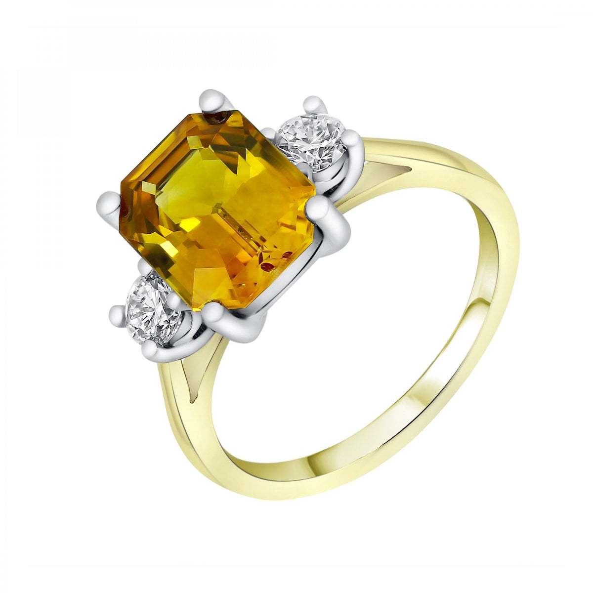 18ct yellow gold 4.04ct yellow sapphire & 0.38ct diamond ring