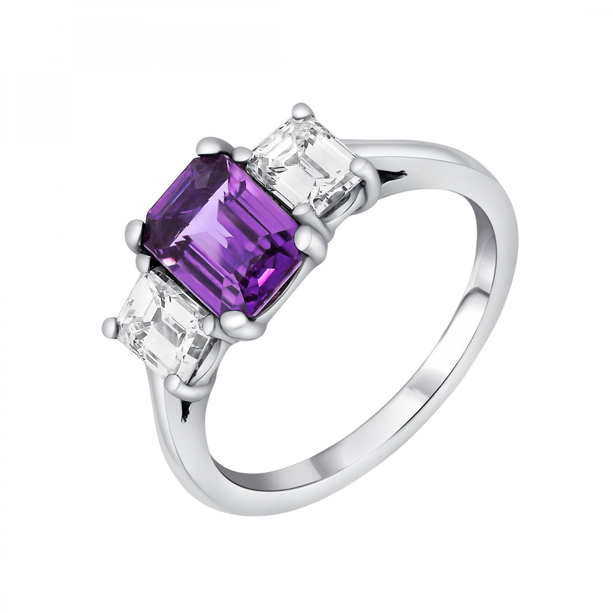 Platinum 1.65ct purple sapphire & 1.06ct GIA diamond ring