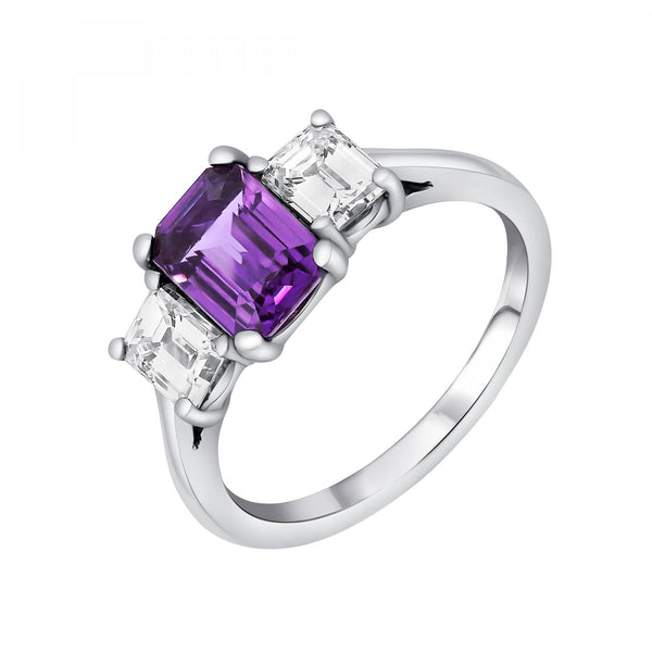 Platinum 1.65ct purple sapphire & 1.06ct GIA diamond ring