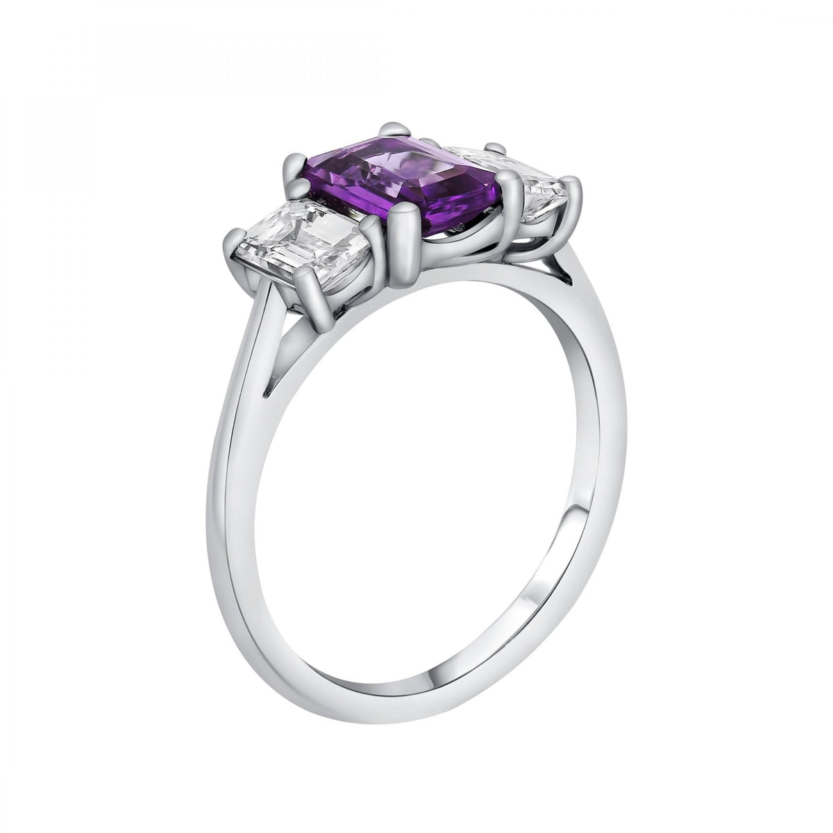 Platinum 1.65ct purple sapphire & 1.06ct GIA diamond ring