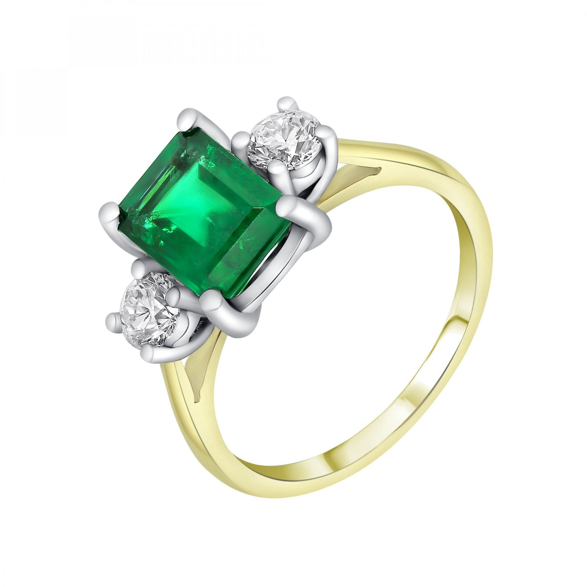 18ct yellow gold 1.95ct emerald & 0.51ct diamond 3 stone ring