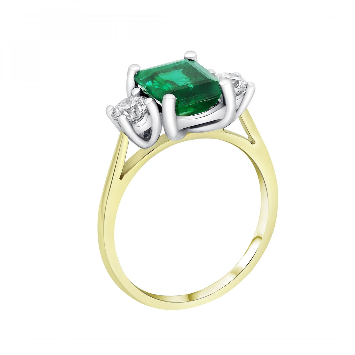 18ct yellow gold 1.95ct emerald & 0.51ct diamond 3 stone ring