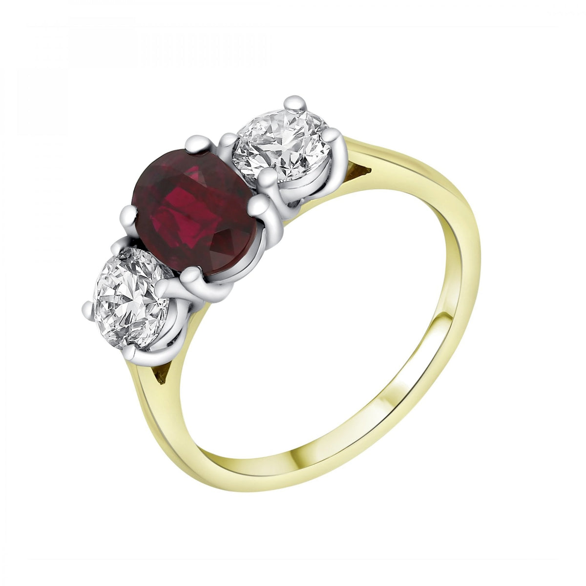 18ct yellow gold 1.74ct ruby & 1.00ct diamond 3 stone ring