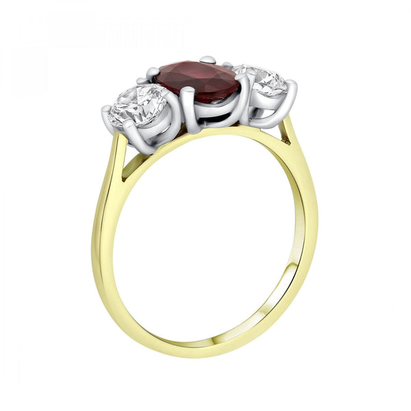 18ct yellow gold 1.74ct ruby & 1.00ct diamond 3 stone ring
