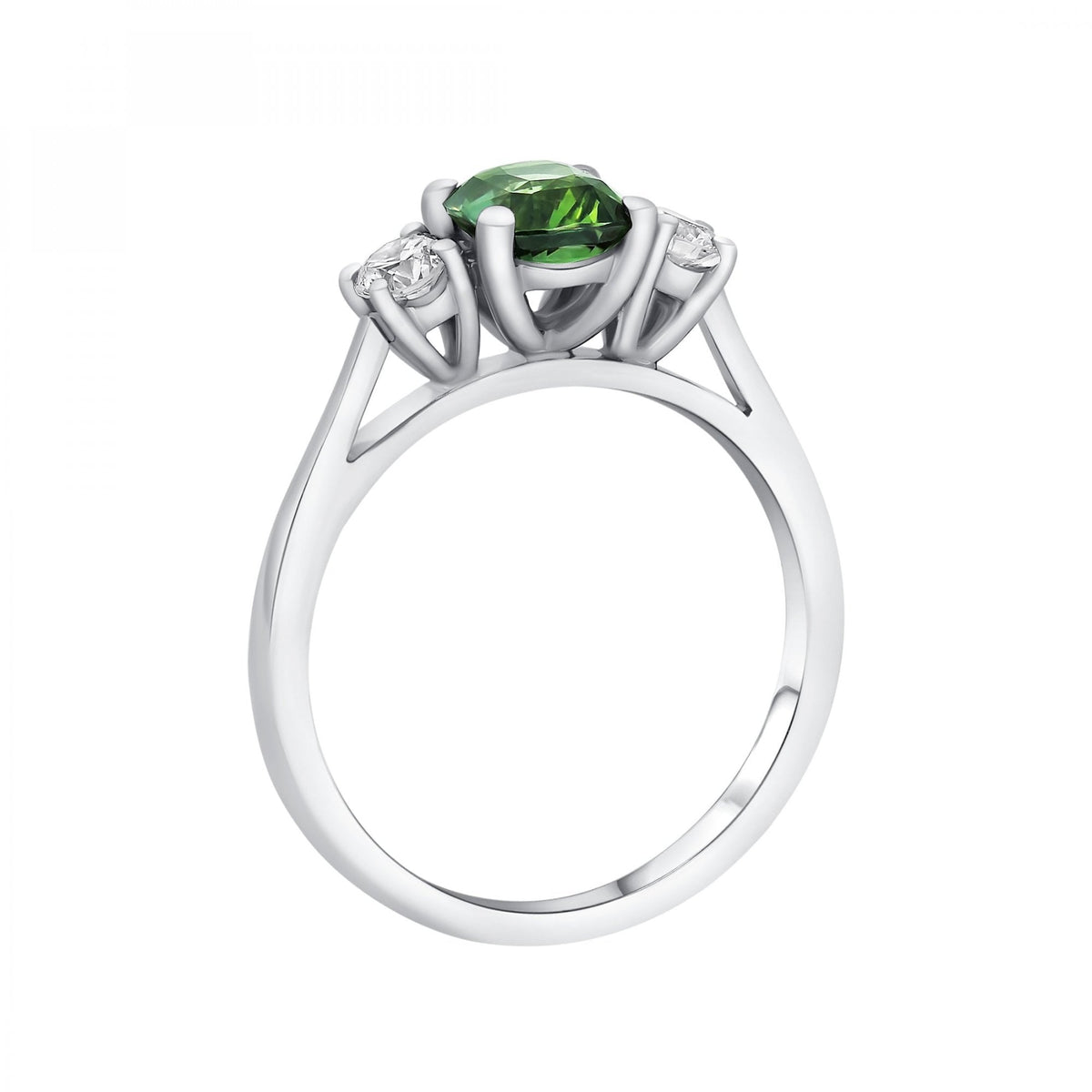 Platinum 1.61ct teal sapphire & 0.28ct diamond 3 stone ring