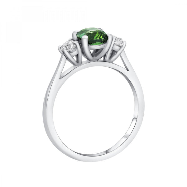 Platinum 1.61ct teal sapphire & 0.28ct diamond 3 stone ring