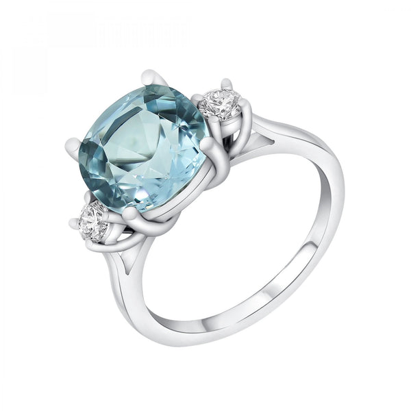 Platinum 3.76ct aquamarine & 0.29ct diamond 3 stone ring