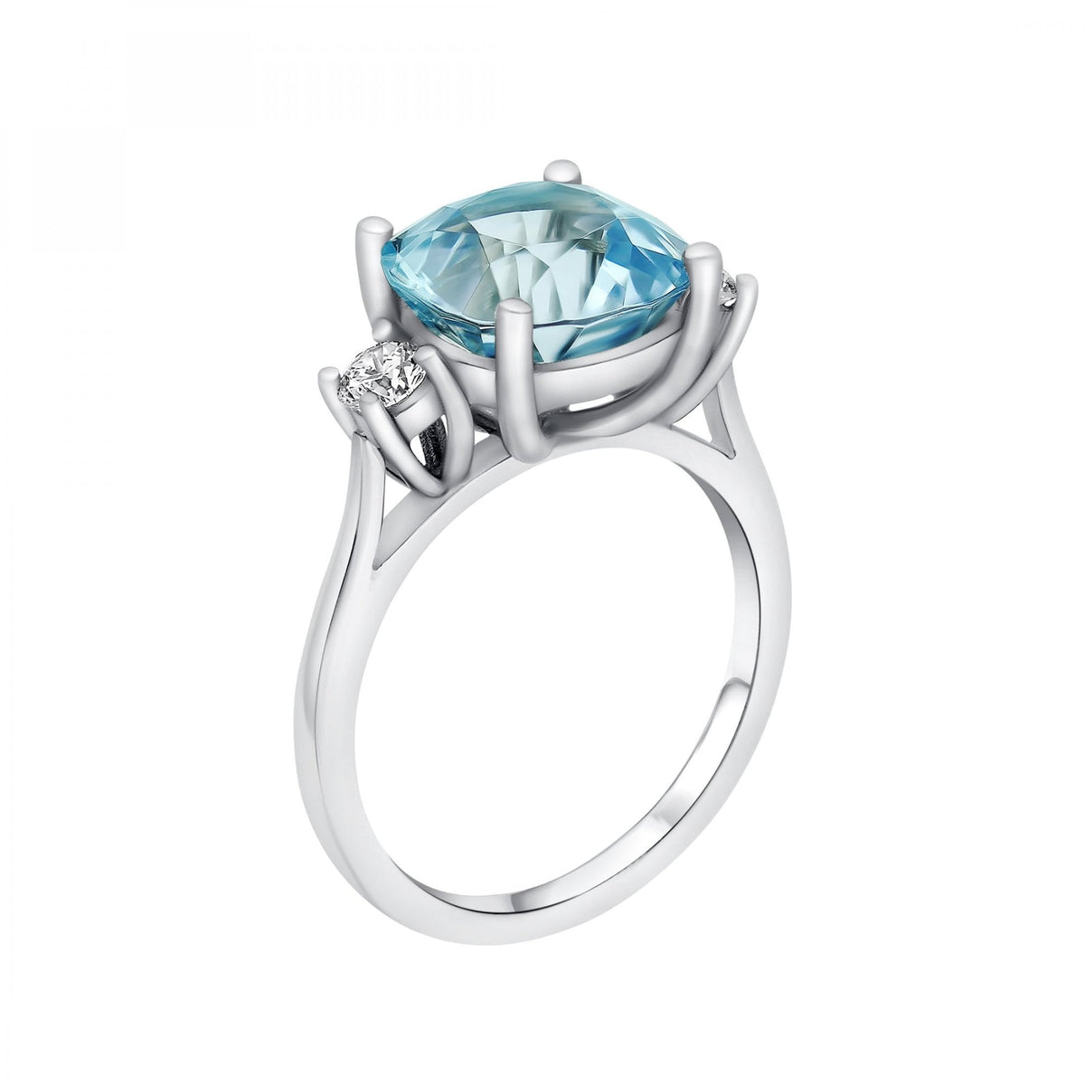 Platinum 3.76ct aquamarine & 0.29ct diamond 3 stone ring