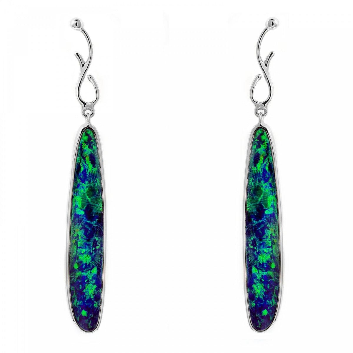 14ct white gold 10.10ct long opal doublet drop earrings
