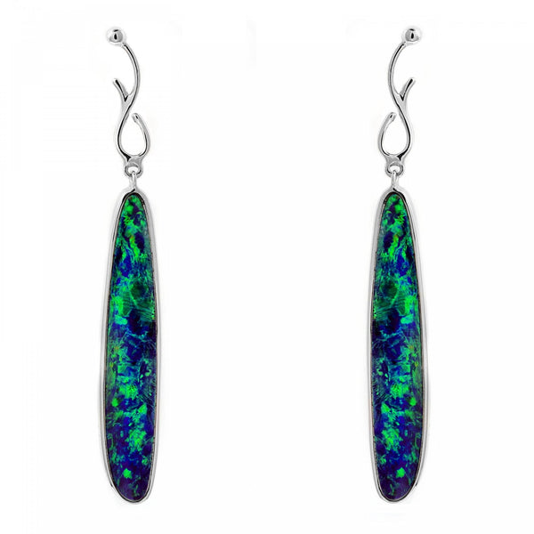 14ct white gold 10.10ct long opal doublet drop earrings