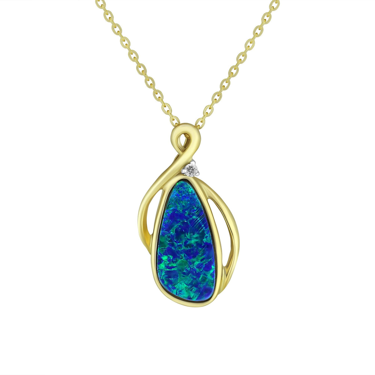 14ct yellow gold 2.73ct opal doublet & 0.02ct diamond pendant