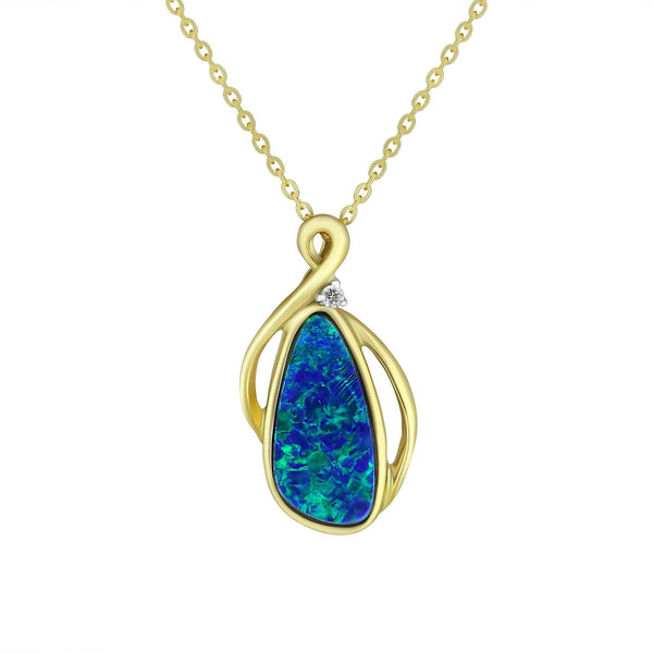 14ct yellow gold 2.73ct opal doublet & 0.02ct diamond pendant