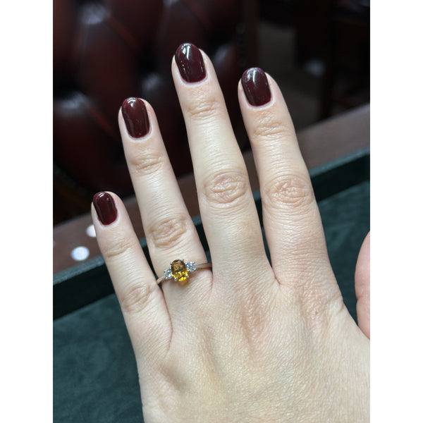Platinum 0.70ct citrine & 0.25ct diamond 3 stone ring