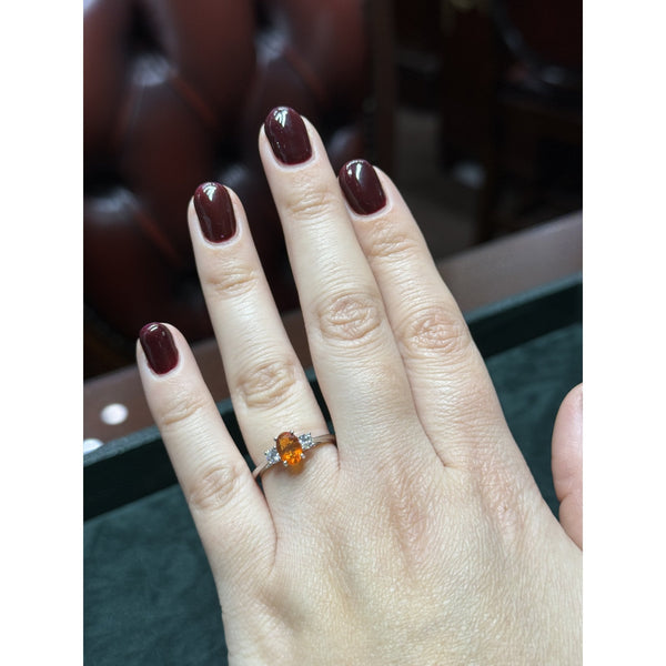 Platinum 0.52ct fire opal & 0.25ct diamond 3 stone ring