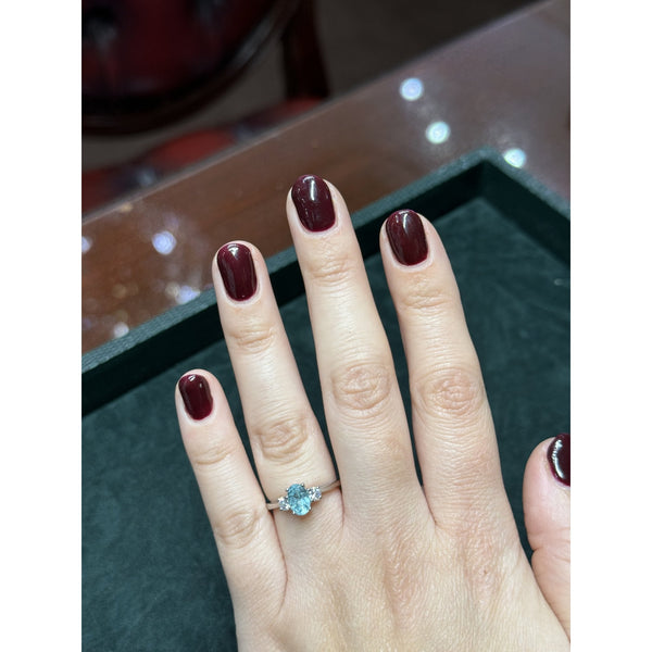 Platinum 0.88ct aquamarine & 0.25ct diamond 3 stone ring