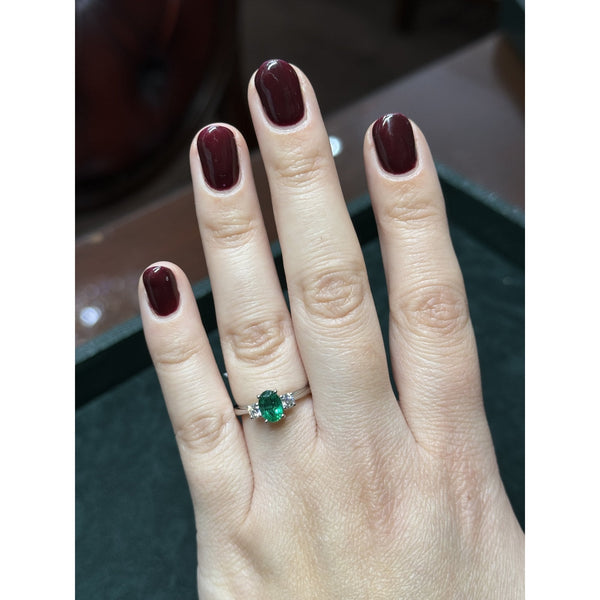 Platinum 0.71ct emerald & 0.25ct diamond 3 stone ring