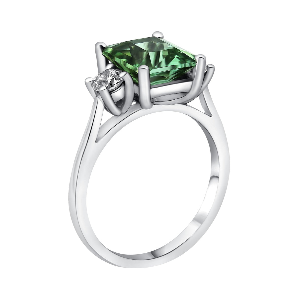 Platinum 2.77ct mint tourmaline & 0.43ct diamond 3 stone ring