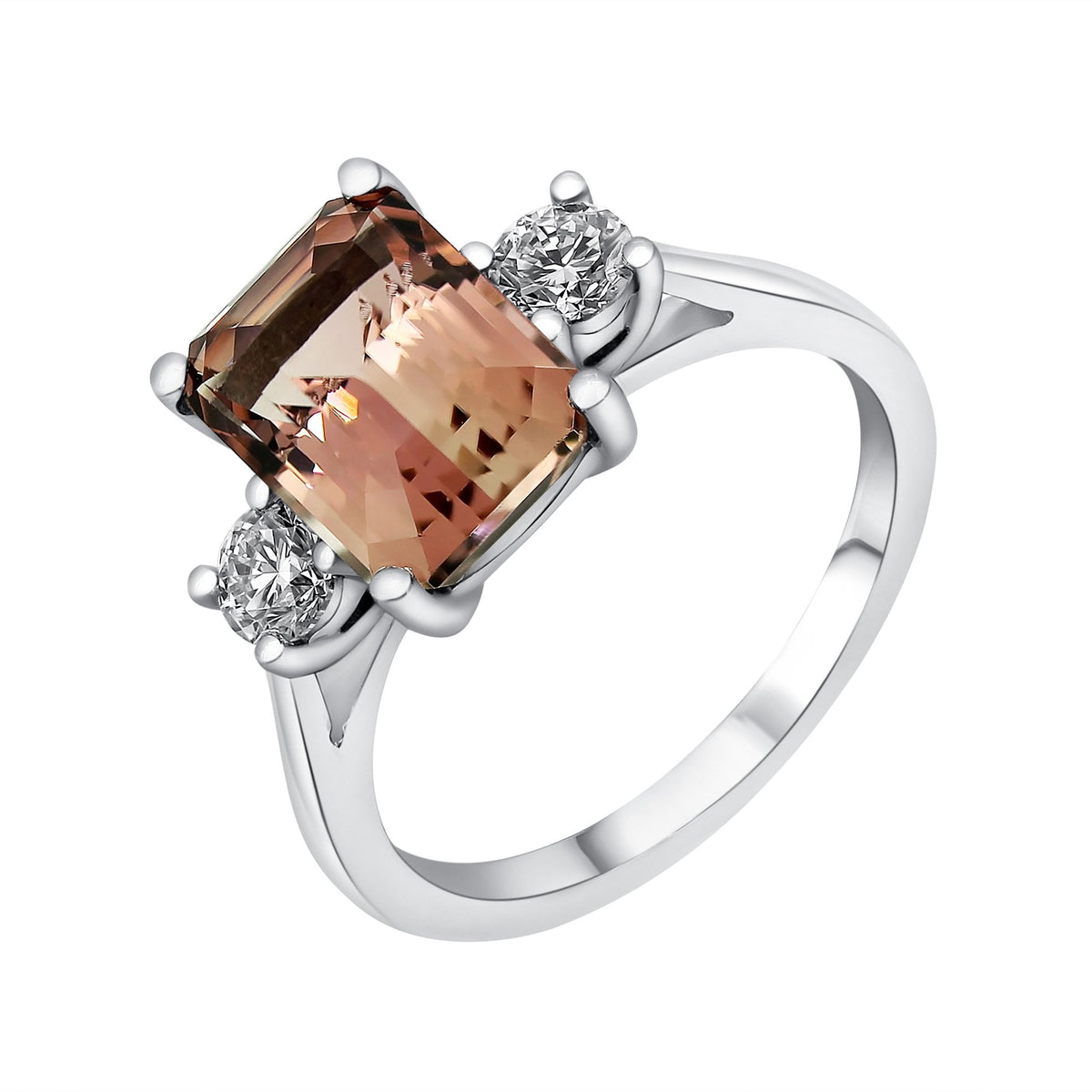PLatinum 3.93ct peach tourmaline & 0.44ct diamond 3 stone ring