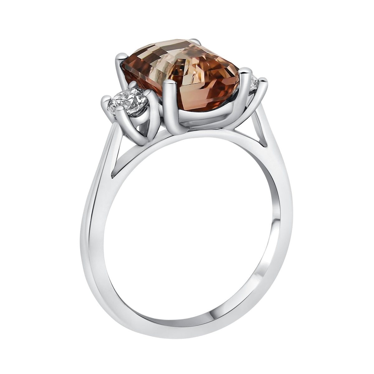 PLatinum 3.93ct peach tourmaline & 0.44ct diamond 3 stone ring