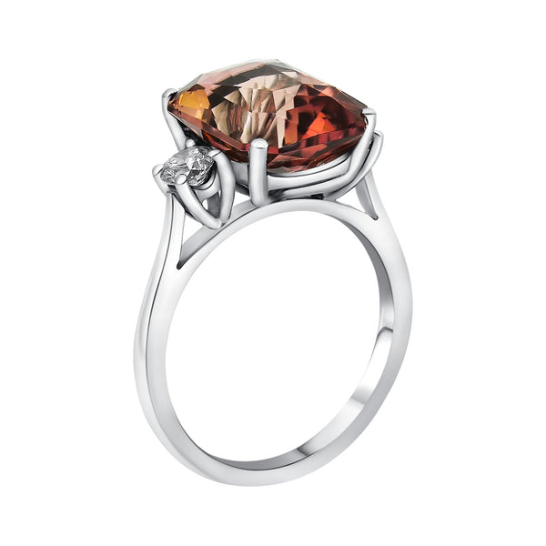 Platinum 6.62ct peach tourmaline & 0.41ct diamond 3 stone ring