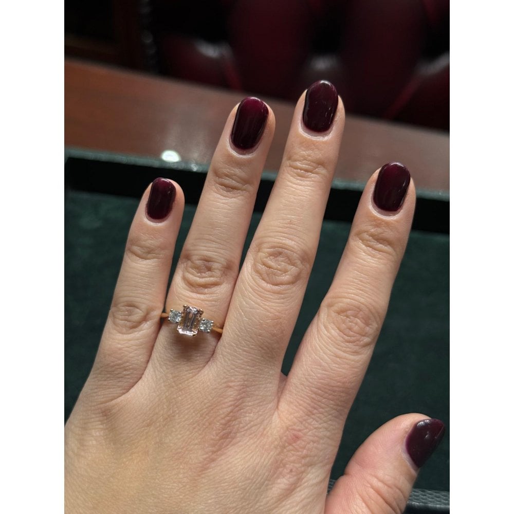 Platinum 0.83ct morganite & 0.30ct diamond 3 stone ring