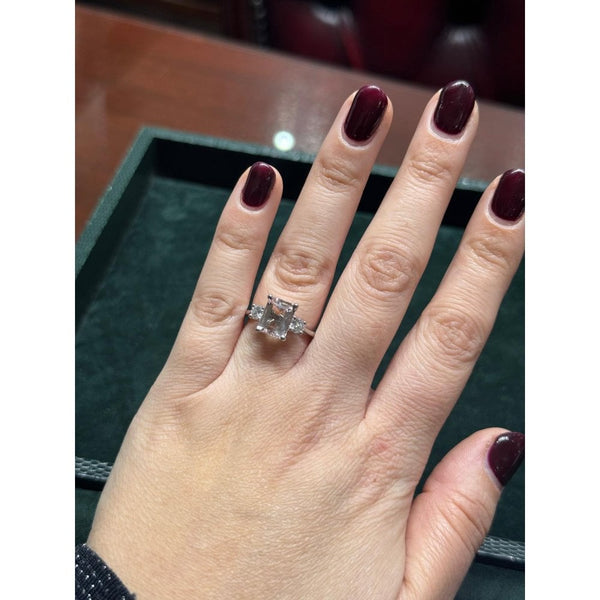 Platinum 2.31ct morganite & 0.40ct diamond 3 stone ring